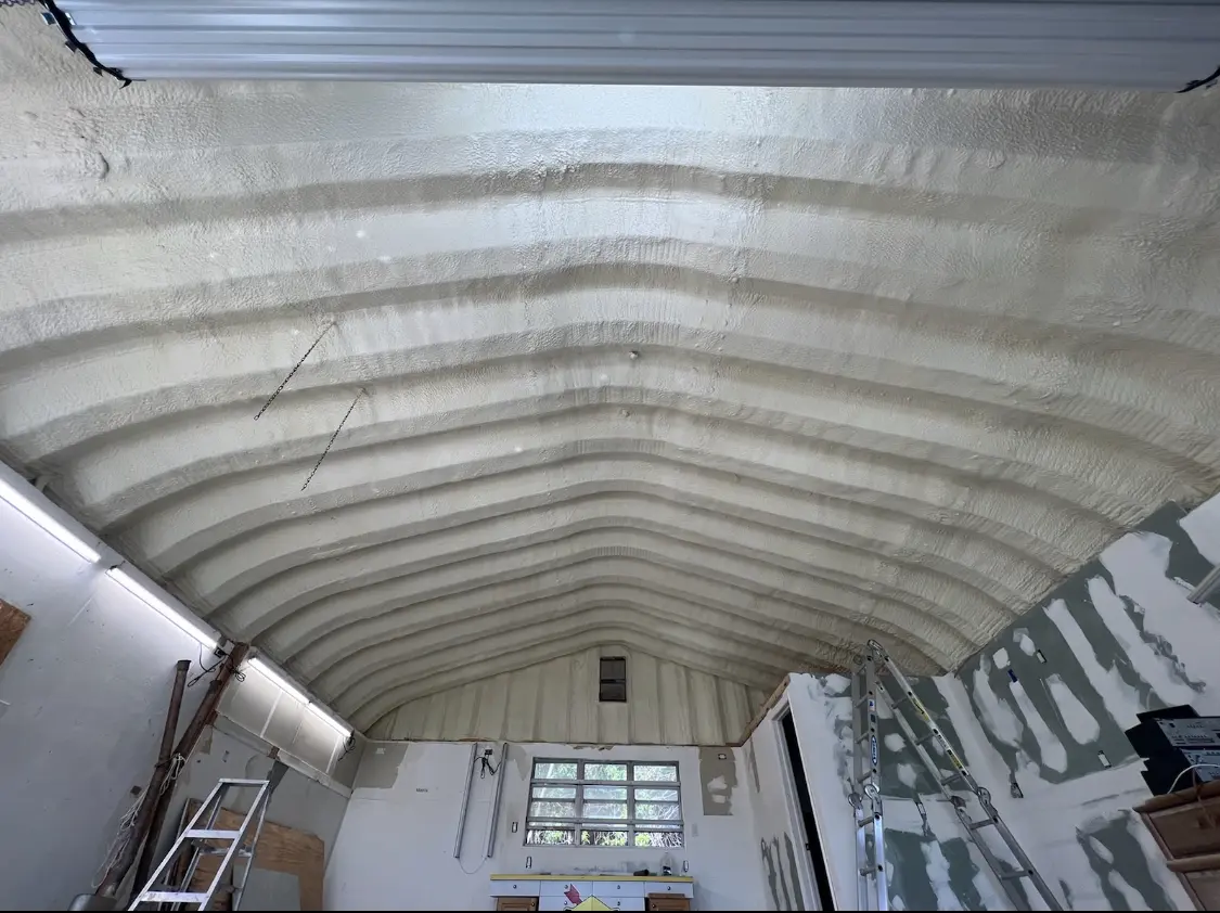 Spray polyurethane foam applied to the underside of a metal roof deck in Peekskill